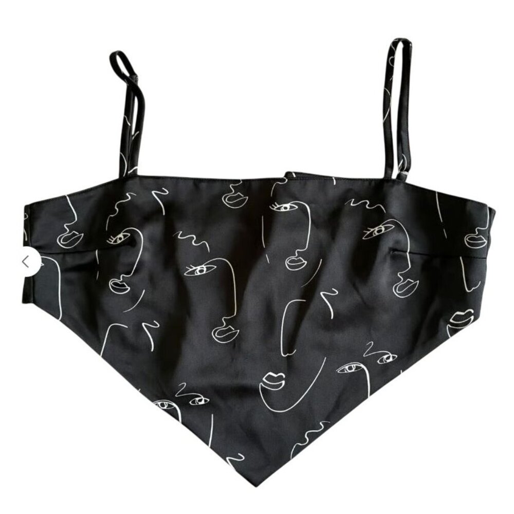 Forever 21 Black Abstract Face Print Bandana Top Wrap Ties in Back Small